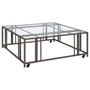 Coaster Furniture Adri 710178 Square Glass Top Coffee Table with Casters - Black Nickel IMAGE 1