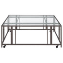 Coaster Furniture Adri 710178 Square Glass Top Coffee Table with Casters - Black Nickel IMAGE 3