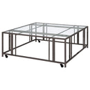 Coaster Furniture Adri 710178 Square Glass Top Coffee Table with Casters - Black Nickel IMAGE 4