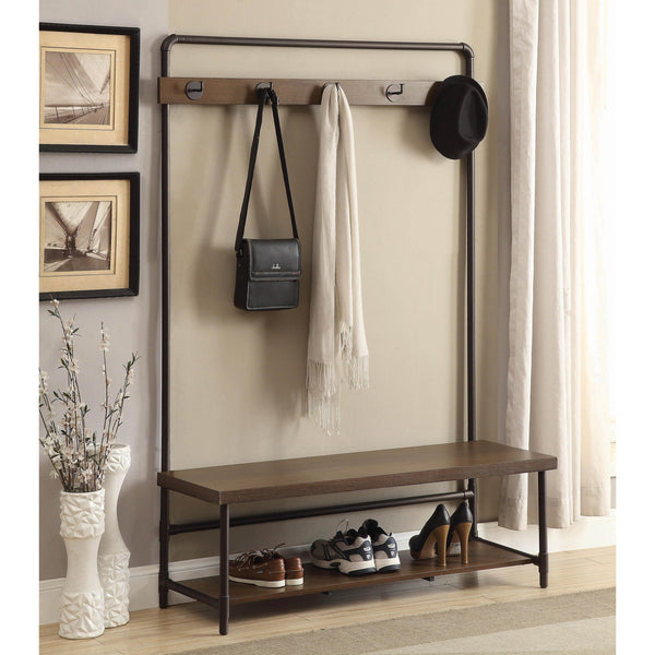  Coaster Furniture Alise 902921 5 Hook Coat Rack Hall Tree with Shoe Bench - Chestnut IMAGE 1