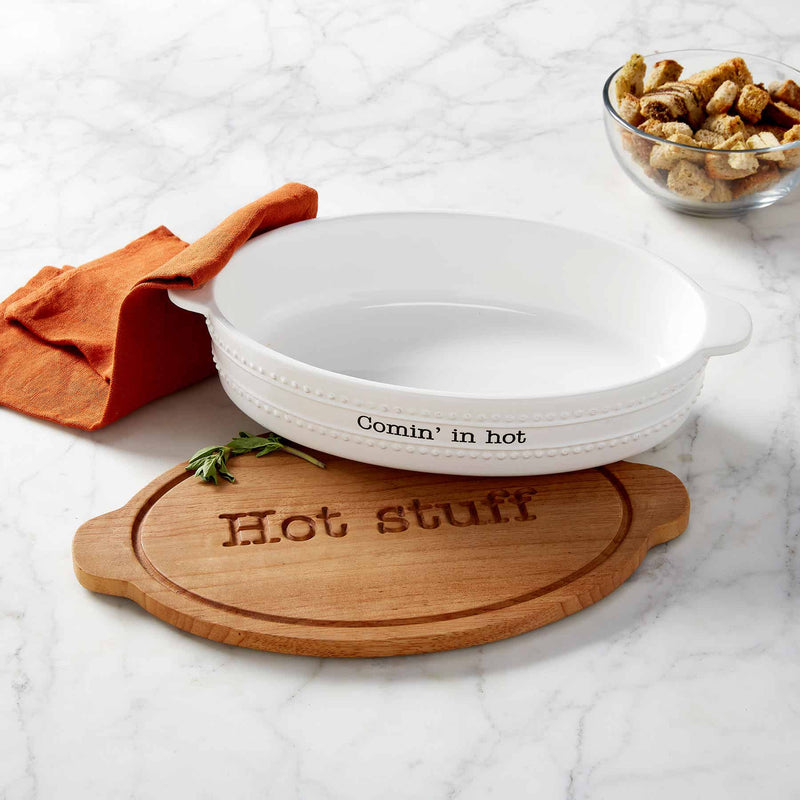 Mud Pie Hot Stuff Ceramic Baker & Trivet Set