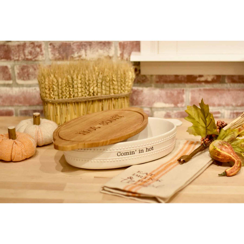 Mud Pie Hot Stuff Ceramic Baker & Trivet Set