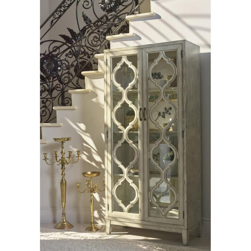  Coaster Furniture Mckellen 953375 2-door Wood Trellis Tall Cabinet - Distressed White IMAGE 2