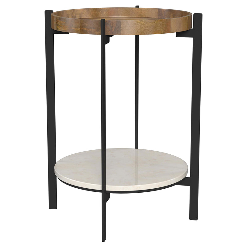  Coaster Furniture Adhvik 931218 Round End Side Table Marble Shelf - Natural and Black IMAGE 1