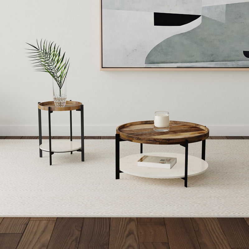 Coaster Furniture Adhvik 931218 Round End Side Table Marble Shelf - Natural and Black IMAGE 5
