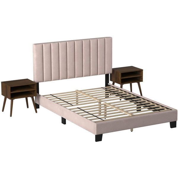 Elements International Coyote Queen Bed W/Carroll Pink Velvet w/Two End Table IMAGE 1