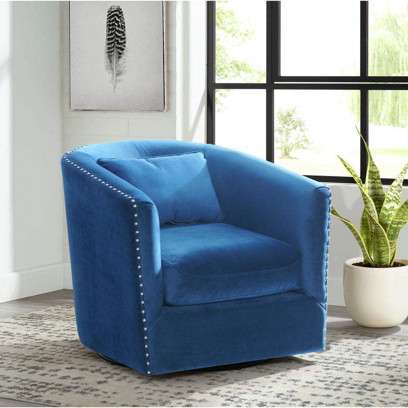 Elements International Stanton Swivel Chair in Royale Cobalt W/ Nails - 3A IMAGE 9