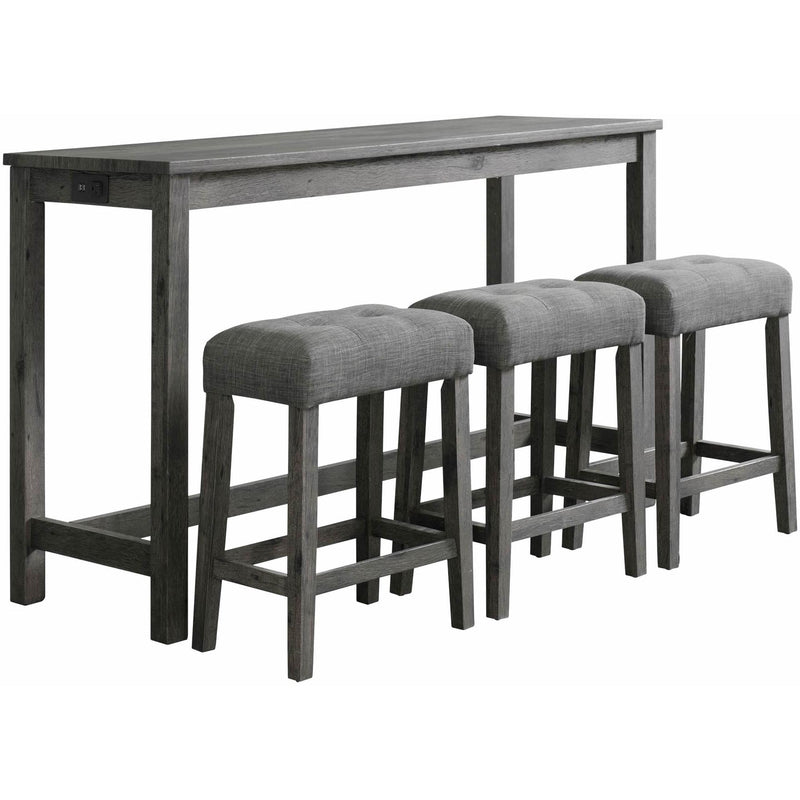 Elements International Oak Lawn Charcoal Grey Bar Table Single Pack (Table + 3 Grey Fabric Stools) IMAGE 1