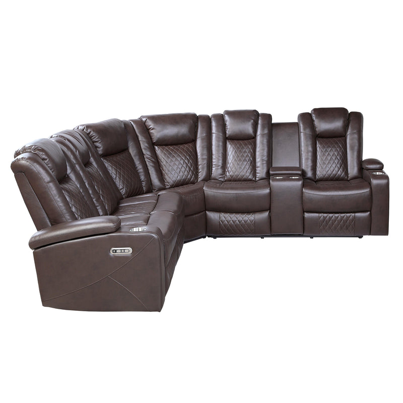 Homelegance Caelan 9366DB*SC 3 pc Reclining Sectional with Console, Power Headrests, Storage Arms and LED Lights IMAGE 3