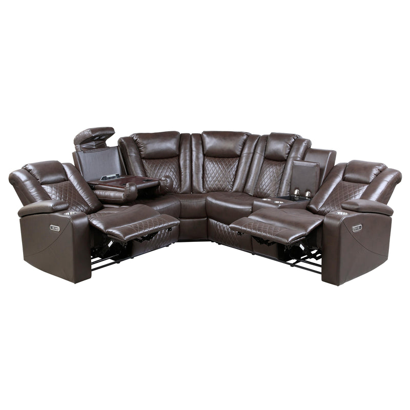 Homelegance Caelan 9366DB*SC 3 pc Reclining Sectional with Console, Power Headrests, Storage Arms and LED Lights IMAGE 5