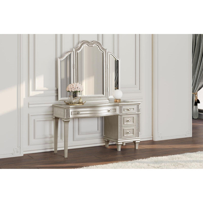  Coaster Furniture Evangeline 223397 4-Drawer Vanity Desk Makeup Table - Silver Oak IMAGE 6
