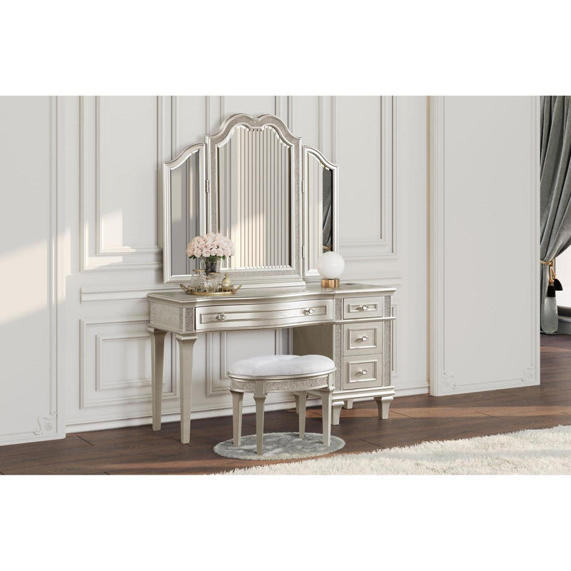  Coaster Furniture Evangeline 223397 4-Drawer Vanity Desk Makeup Table - Silver Oak IMAGE 7