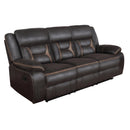  Coaster Furniture Greer 651354 Upholstered Motion Reclining Sofa - Brown IMAGE 1