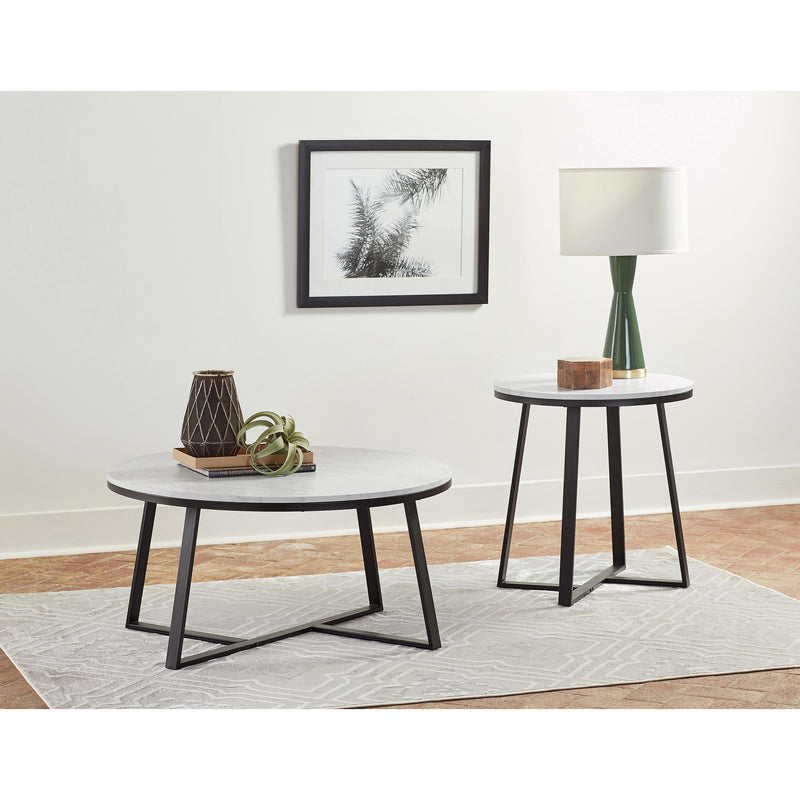  Coaster Furniture Hugo 723237 Round Faux Marble End Table - White and Matte Black IMAGE 2