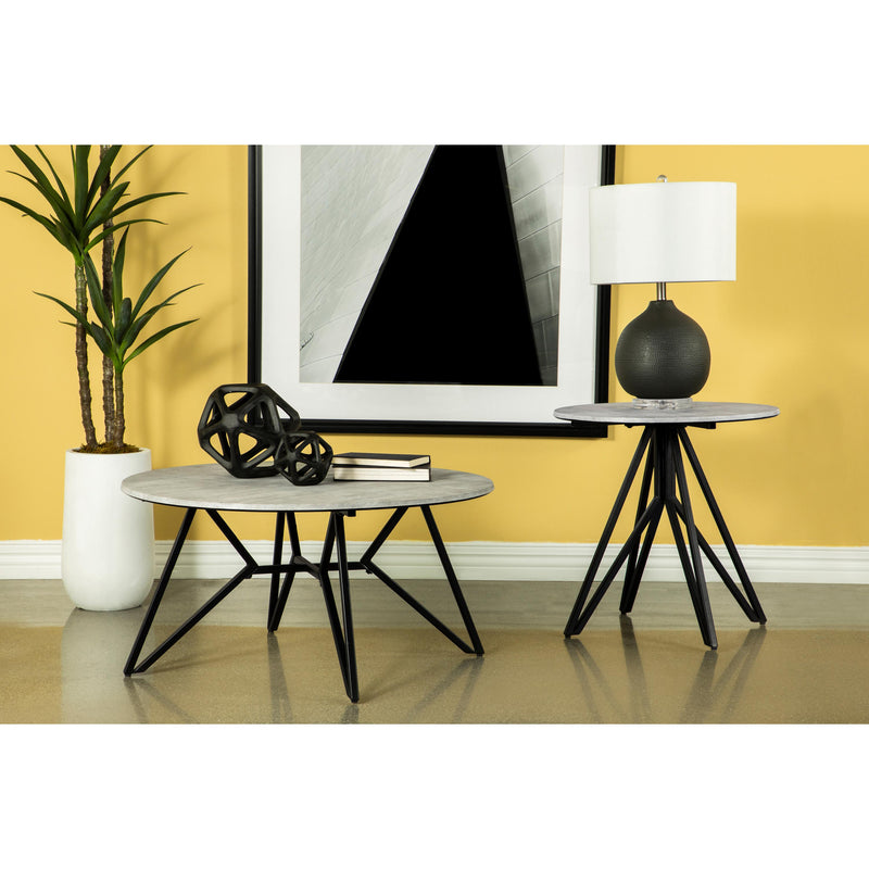  Coaster Furniture Hadi 736177 Round SmartTop Side End Table - Cement and Gunmetal IMAGE 2