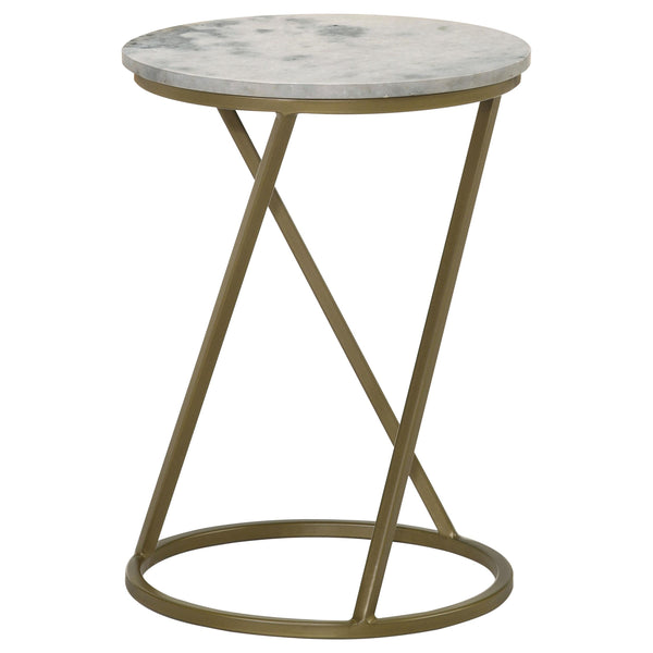  Coaster Furniture Malthe 959562 Round Accent Table with Marble Top - White/Antique Gold IMAGE 1