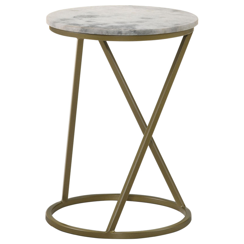  Coaster Furniture Malthe 959562 Round Accent Table with Marble Top - White/Antique Gold IMAGE 2