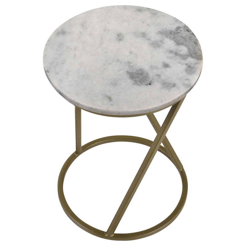  Coaster Furniture Malthe 959562 Round Accent Table with Marble Top - White/Antique Gold IMAGE 3