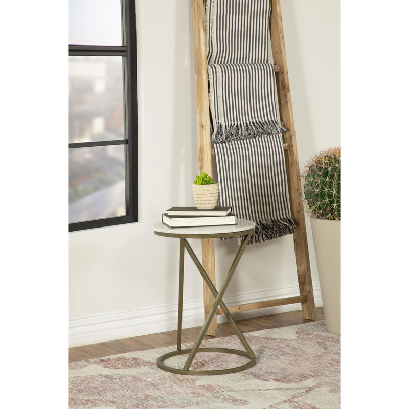  Coaster Furniture Malthe 959562 Round Accent Table with Marble Top - White/Antique Gold IMAGE 4