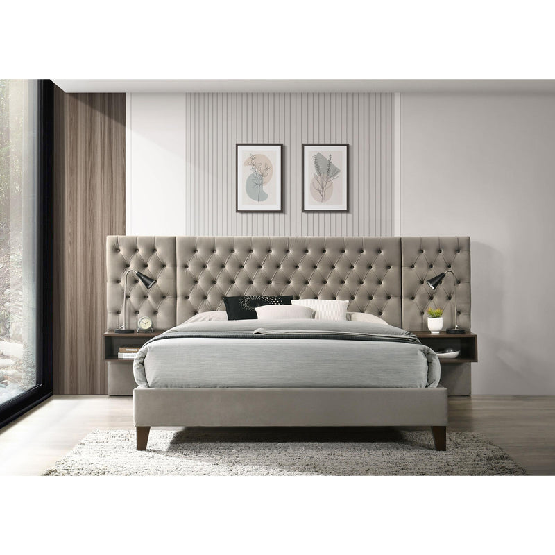  Coaster Furniture Marley 300833KE Upholstered Eastern King Wall Panel Bed - Light Brown IMAGE 2