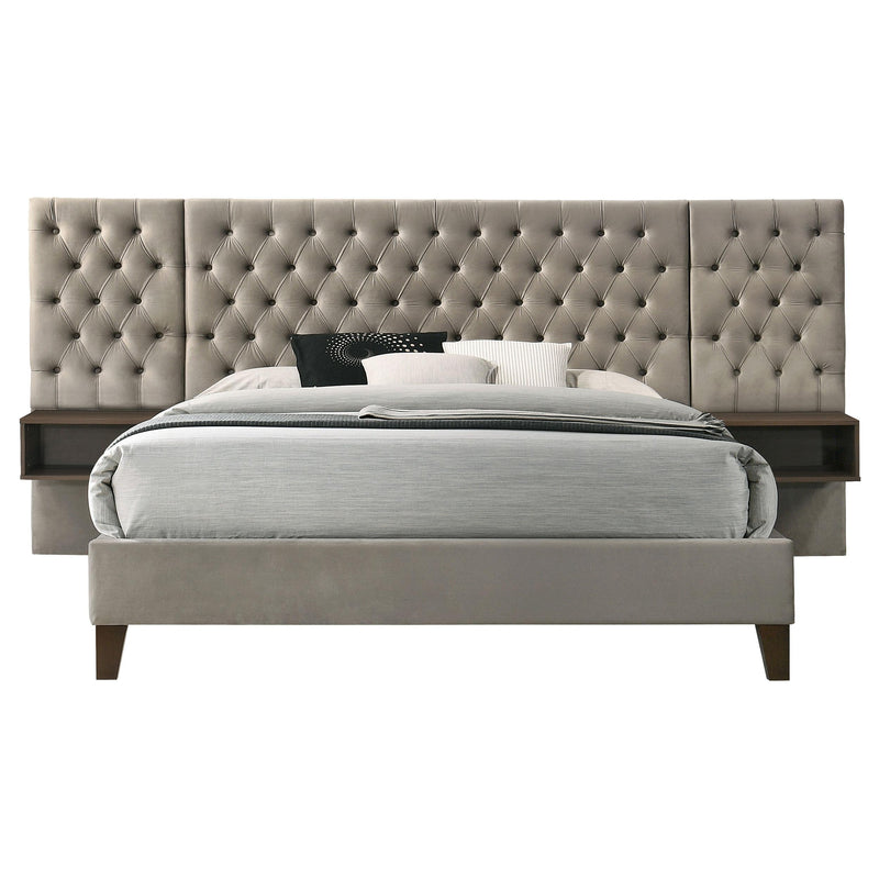  Coaster Furniture Marley 300833KE Upholstered Eastern King Wall Panel Bed - Light Brown IMAGE 3