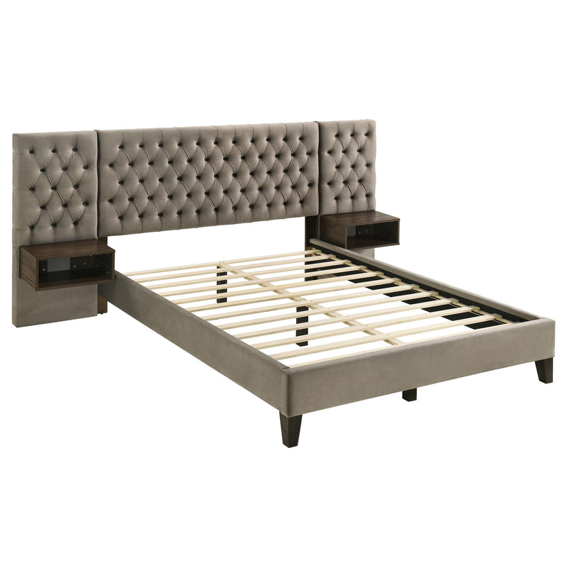  Coaster Furniture Marley 300833KE Upholstered Eastern King Wall Panel Bed - Light Brown IMAGE 4