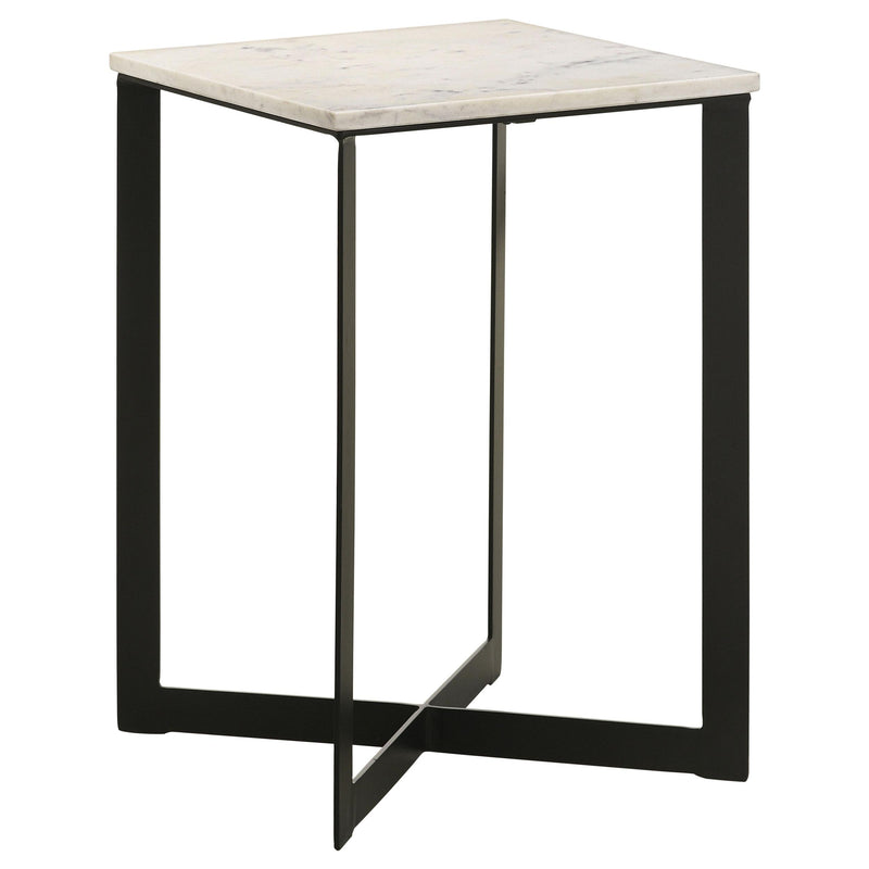  Coaster Furniture Tobin 707697 Square Marble Top End Table - White and Black IMAGE 1