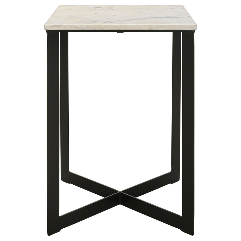  Coaster Furniture Tobin 707697 Square Marble Top End Table - White and Black IMAGE 3