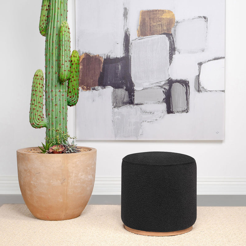 Coaster Furniture Zena 910301 Faux Sheepskin Upholstered Round Ottoman - Black IMAGE 2