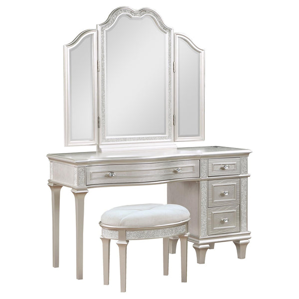  Coaster Furniture Evangeline 223397-SET 4-drawer Vanity Set with Stool - Silver Oak IMAGE 1