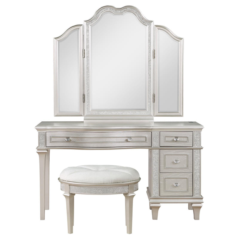  Coaster Furniture Evangeline 223397-SET 4-drawer Vanity Set with Stool - Silver Oak IMAGE 2