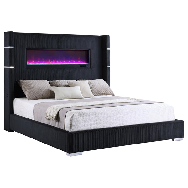 Coaster Furniture Tisdall 306031KE Upholstered Eastern King Flame Visualizer Bed - Black IMAGE 1