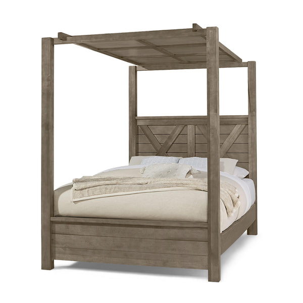 Artisan & Post Cool Rustic 172 King Wood Panel Canopy Bed - Stone Grey IMAGE 1