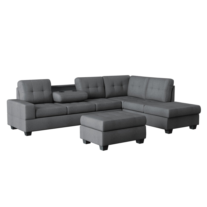 Homelegance Maston 9507DGY*3OT 3 pc Reversible Sectional with Drop-Down Cup Holders and Storage Ottoman IMAGE 1