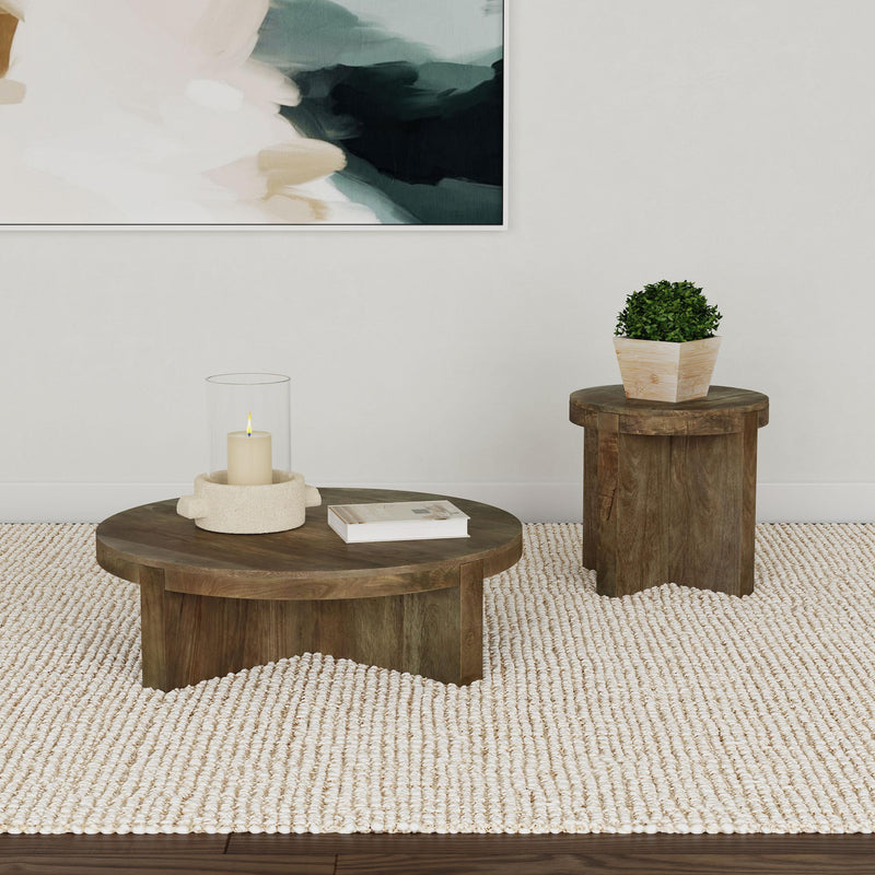  Coaster Furniture Kinkaid 710137 Round Solid Mango Wood End Table - Brown IMAGE 6