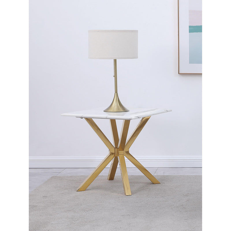  Coaster Furniture Visalia 710217 Faux Marble Top Stainless Steel End Table - Gold IMAGE 2