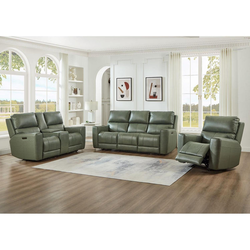  Leather Italia USA Laredo 4111-EH1564G-011607LV Power Glider Recliner - Sage Moss IMAGE 4