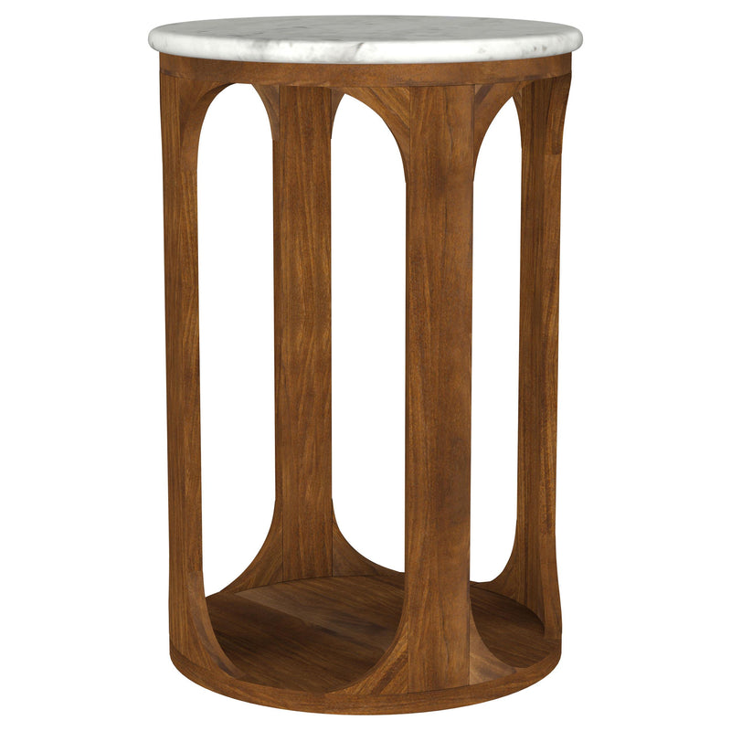  Coaster Furniture Berkeley 930080 Round Marble Top Side Table - White and Brown IMAGE 1