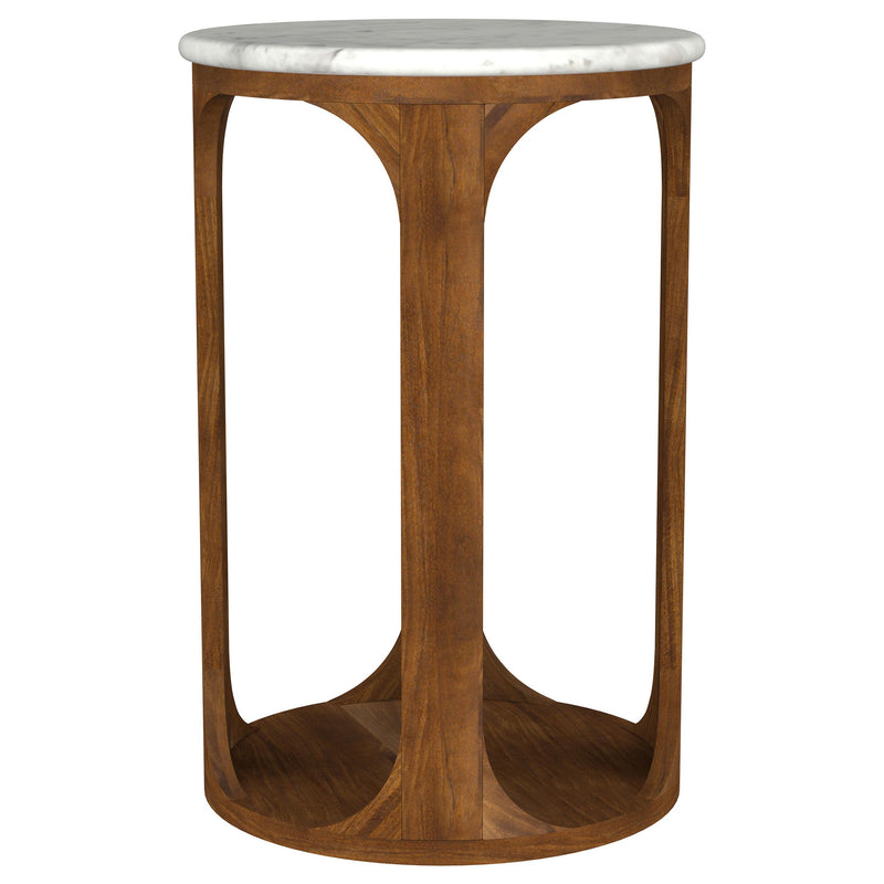  Coaster Furniture Berkeley 930080 Round Marble Top Side Table - White and Brown IMAGE 2