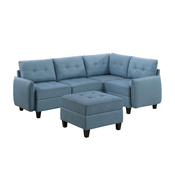 Homelegance 9557BUE*5SCOT 5 pc Sectional with Storage and Ottoman IMAGE 1