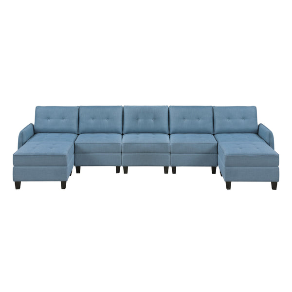 Homelegance 9557BUE*7SC2OT 7 pc Sectional with Storage and Two Ottomans IMAGE 1