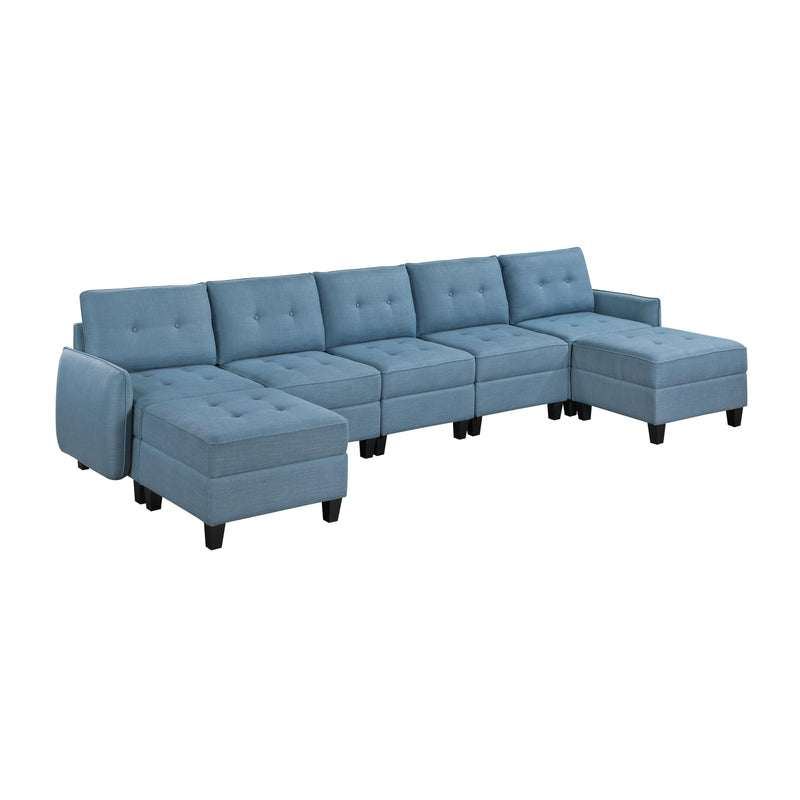 Homelegance 9557BUE*7SC2OT 7 pc Sectional with Storage and Two Ottomans IMAGE 2