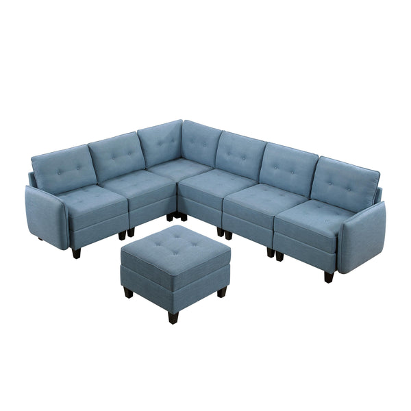 Homelegance 9557BUE*7SCOT 7 pc Sectional with Storage and Ottoman IMAGE 1