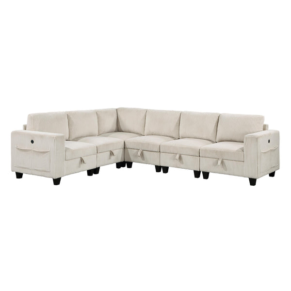 Homelegance 9650NBE*6SC 6 pc Sectional with Storage, Storage Pouches and Charging Ports IMAGE 1