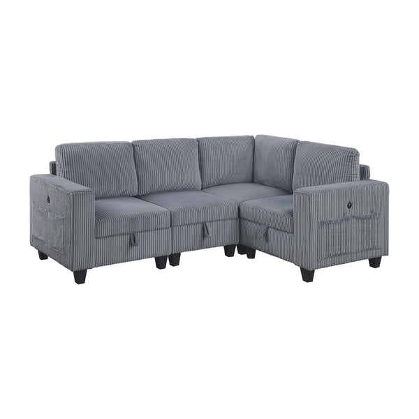 Homelegance 9650NDG*4SC 4 pc Sectional with Storage, Storage Pouches and Charging Ports IMAGE 1