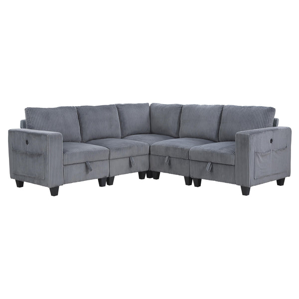 Homelegance 9650NDG*5SC 5 pc Sectional with Storage, Storage Pouches and Charging Ports IMAGE 1