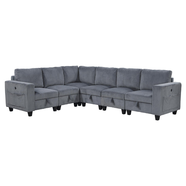 Homelegance 9650NDG*6SC 6 pc Sectional with Storage, Storage Pouches and Charging Ports IMAGE 1
