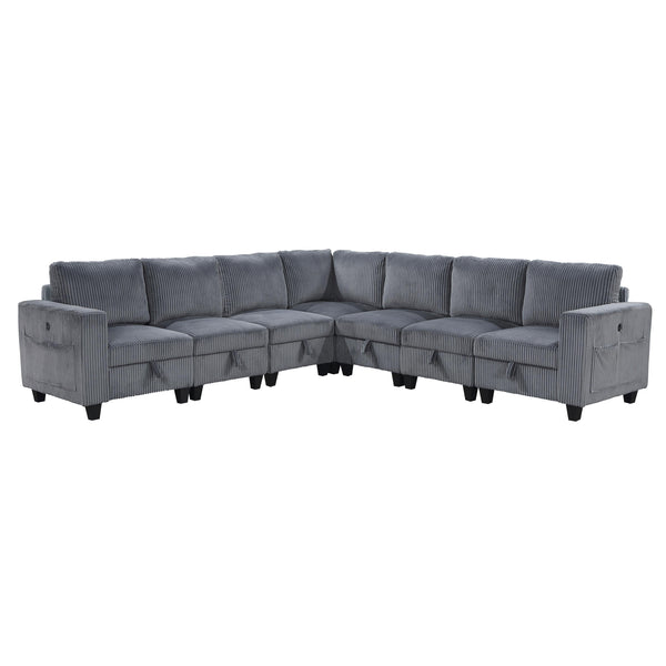Homelegance 9650NDG*7SC 7 pc Sectional with Storage, Storage Pouches and Charging Ports IMAGE 1