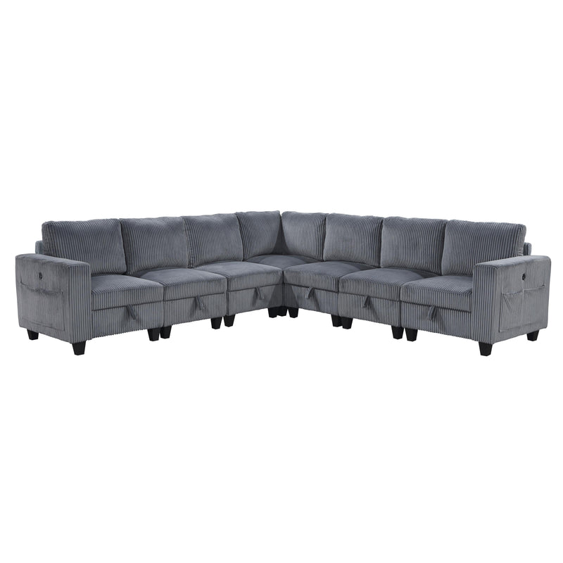 Homelegance 9650NDG*7SC 7 pc Sectional with Storage, Storage Pouches and Charging Ports IMAGE 1