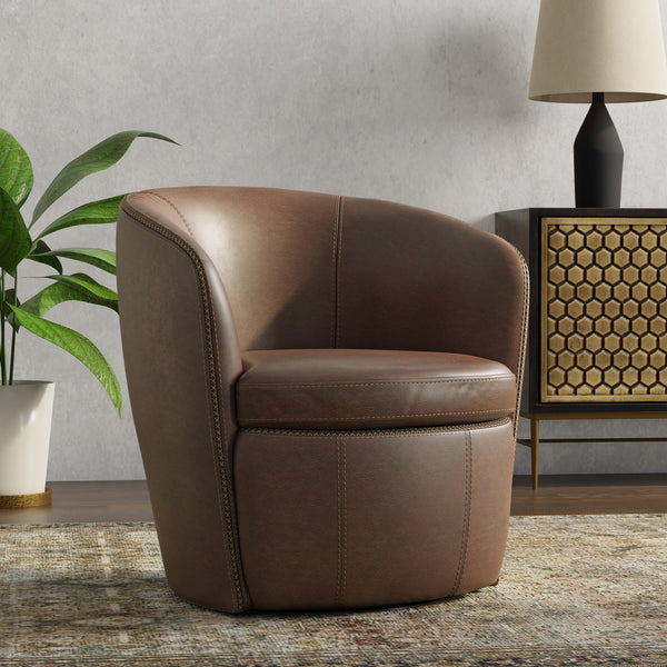 Parker Living Barolo SBAR#912S-VGBR Vintage Brown 100% Italian Leather Swivel Club Chair IMAGE 1